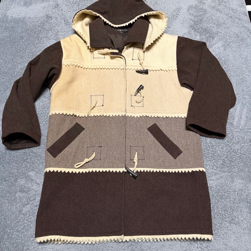 Fitz-Wright Wool Blend Toggle Coat Womens 5/6 Brown Gray Cream Jacket Hooded
